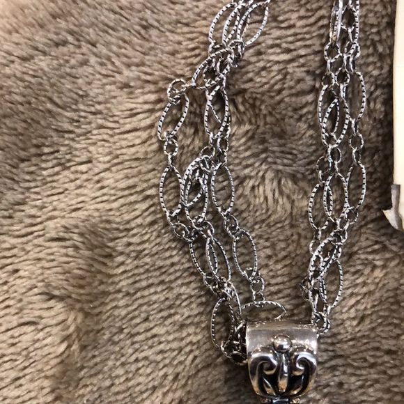 BARSE Sterling Silver Agate Pendant w/ Triple Strand Open Link Necklace NWT - Picture 7 of 8